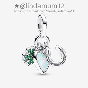 Pandora Four Leaf Clover, Heart and Horseshoe Triple Dangle Charm